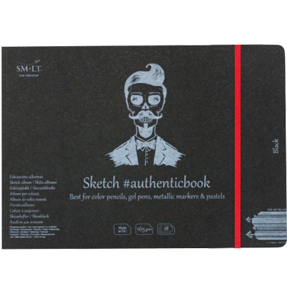 Скетчбук SMLT Black Authentic Book с черной бумагой 24x18 см / 18 листов / 165 гм