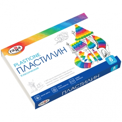 Пластилин Гамма "Классический" 8 цветов со стеком картонная упаковка 160 г