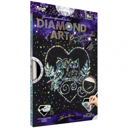 Картина из страз и глиттера Danko toys "Diamond Art. Сердце", комплект страз, карандаш-аппликатор, багетная рамка