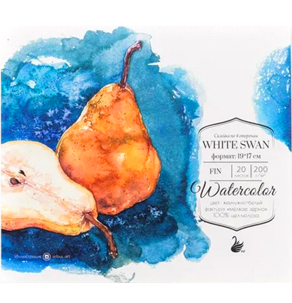 Бумага для акварели White Swan Малевичъ fin склейка 19х17 см / 20 листов / 200 гм