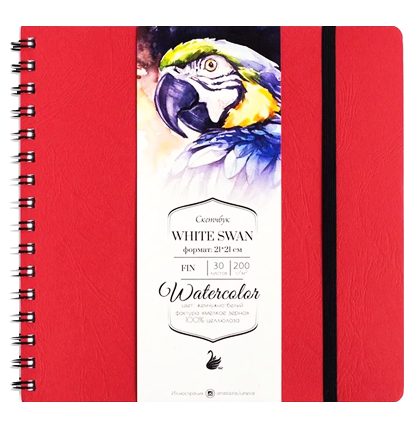 Скетчбук для акварели Малевичъ White Swan Fin красный 21 х 21 см / 30 листов / 200 гм