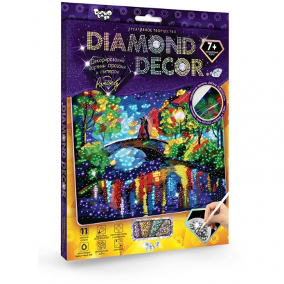 Картина из страз и глиттера Danko toys "Diamond decor. Пейзаж", комплект страз, карандаш-аппликатор, губка, акриловый лак