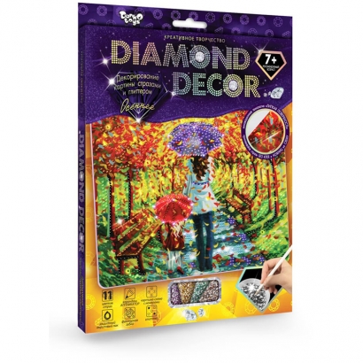 Картина из страз и глиттера Danko toys "Diamond decor. Прогулка под дождем", комплект страз, карандаш-аппликатор, губка, акриловый лак