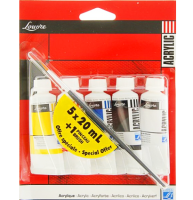 Набор акриловых красок Louvre LeFranc&Bourgeois с кистью 5 цветов в тубах 20 мл