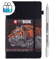 Набор скетчбук Sakura Sketch&Note с черной бумагой А5 / 80 листов / 140 гм + ручка Gelly Roll