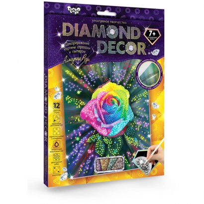 Картина из страз и глиттера Danko toys "Diamond decor. Роза", комплект страз, карандаш-аппликатор, губка, акриловый лак