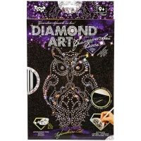 Картина из страз и глиттера Danko toys «Diamond art. Сова», комплект страз, карандаш-аппликатор, багетная рамка