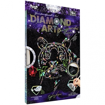 Картина из страз и глиттера Danko toys «Diamond art. Тигр», комплект страз, карандаш-аппликатор, багетная рамка